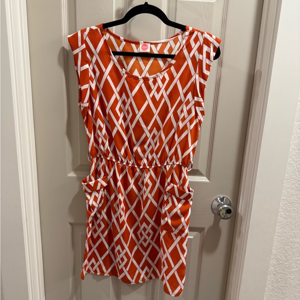 Orange and White Geometric Dress